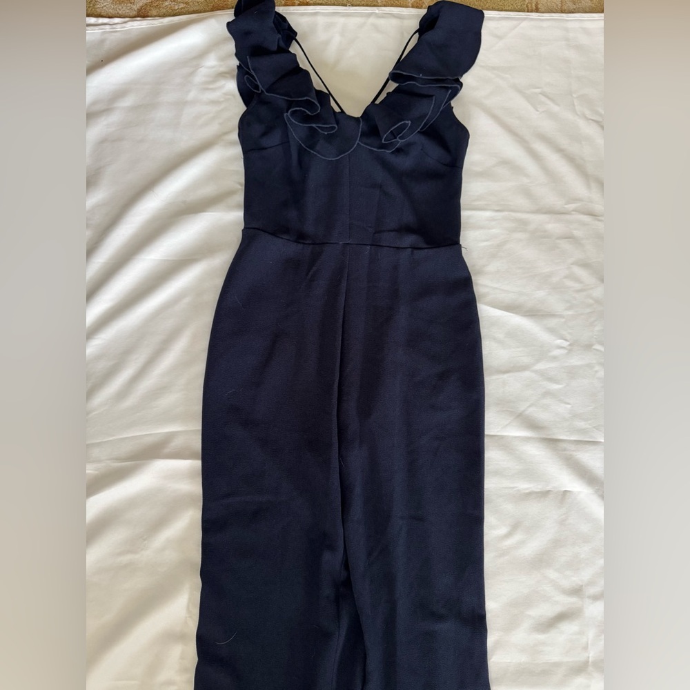 Navy Blue Ruffle Jumpsuit - Picture 7 of 10
